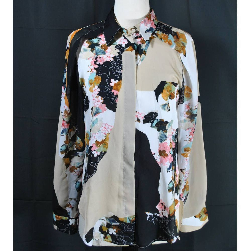 Phillip Lim Button Up Floral Black White Tan Top - S